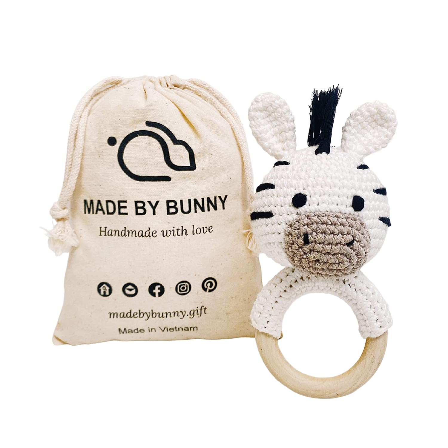 Bunny Zebra Toy Safe Soft Handmade Rattle for Toddlers