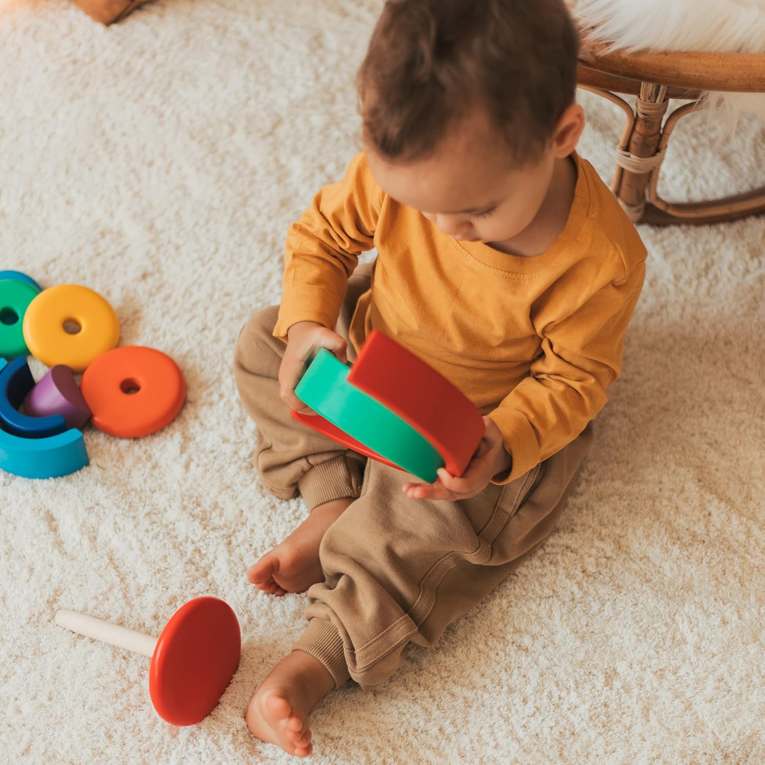Wooden Stacking Pyramid Rainbow Toy for Toddlers