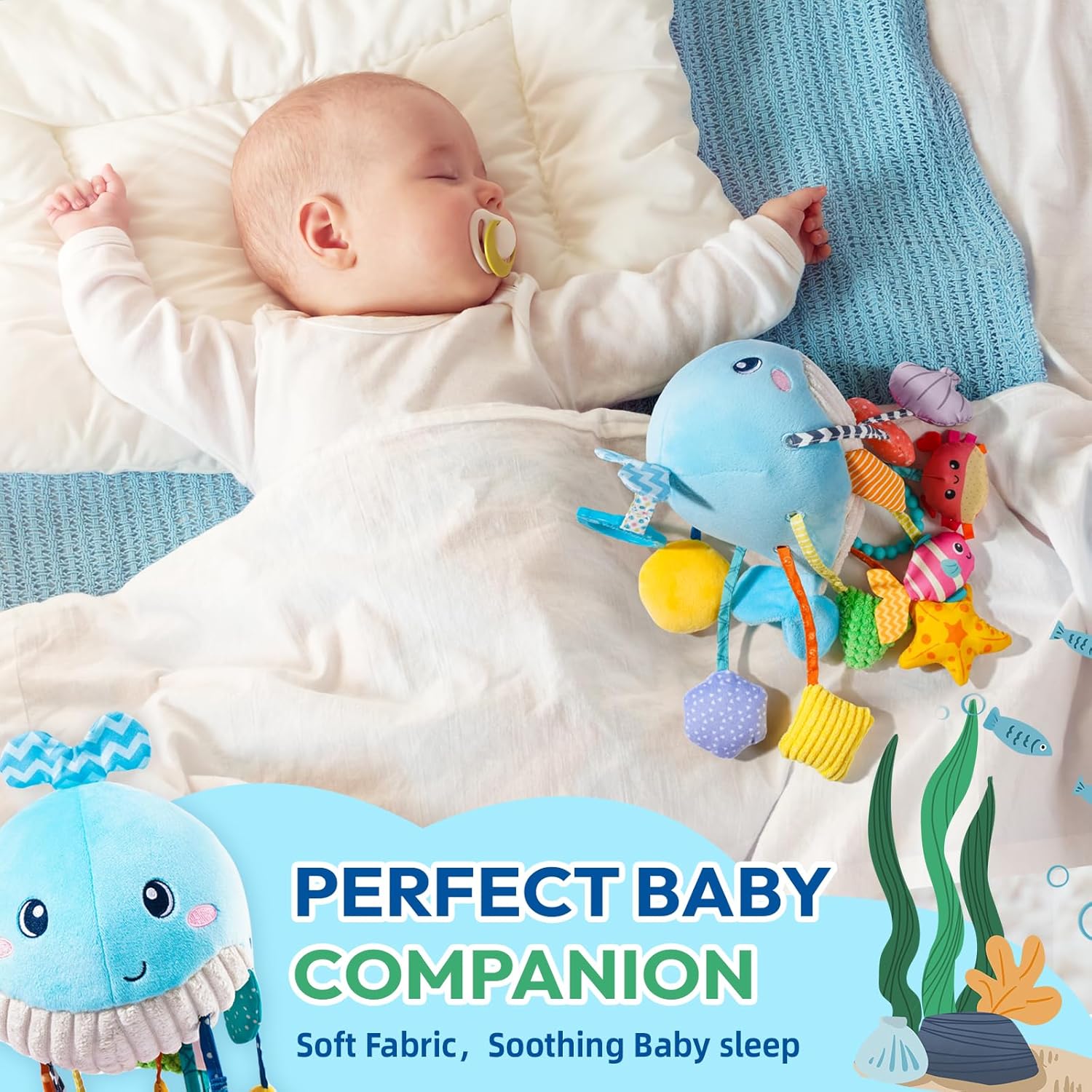 Jollybaby Whale Pull String Toy for Baby 0-18 Months