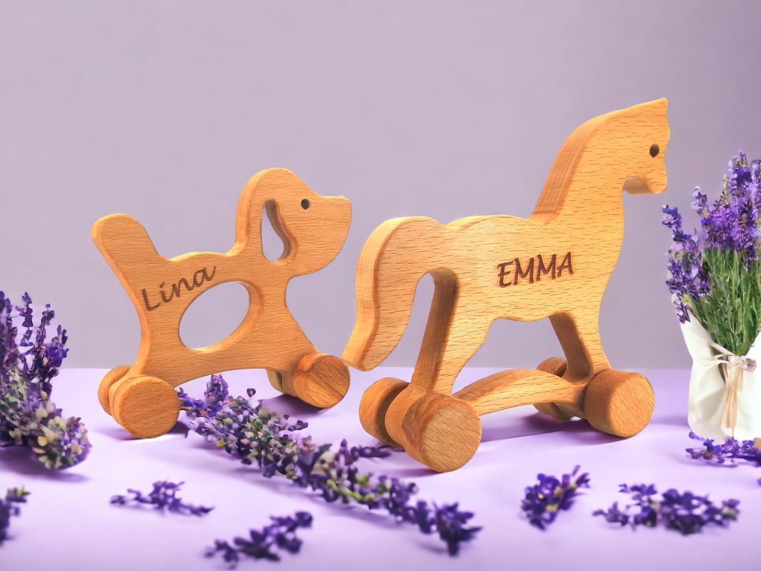 Personalized Wooden Animal Push Toy Set for Kids