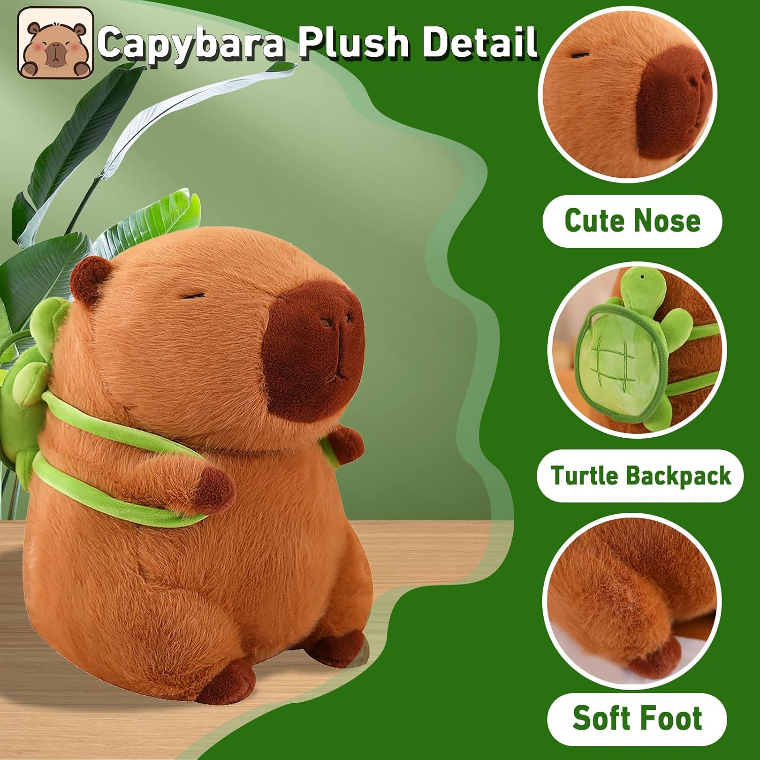 Capybara Plush Toy with Turtle Backpack 12 Inch 1