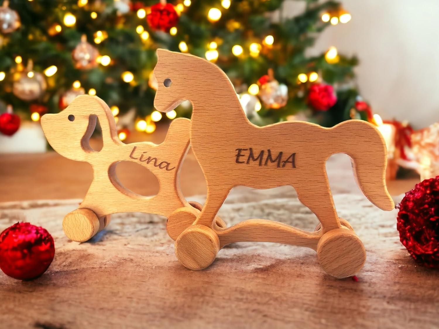Personalized Wooden Animal Push Toy Set for Kids