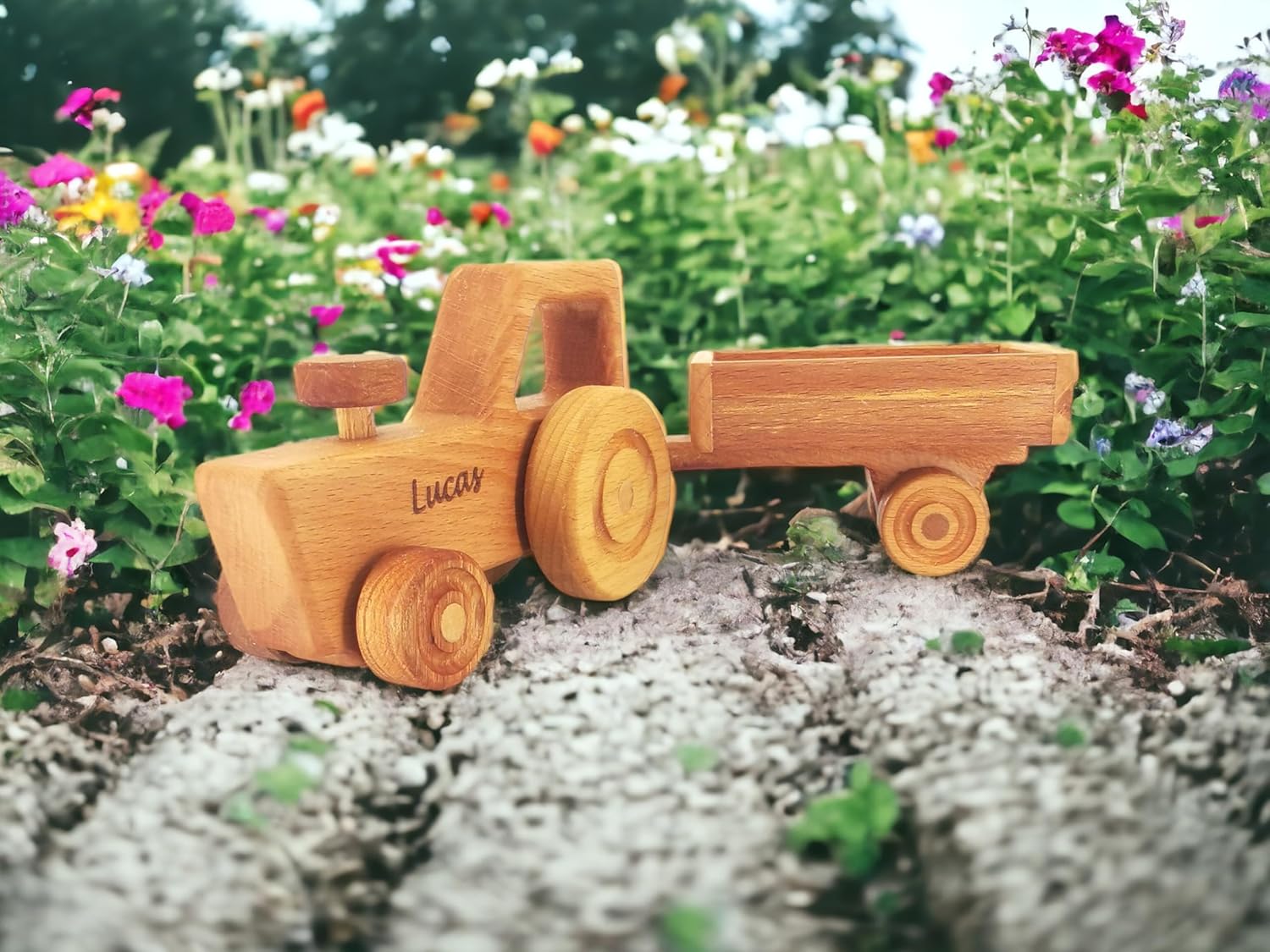 Personalized Wooden Tractor Toy For Boys - Farm Playset