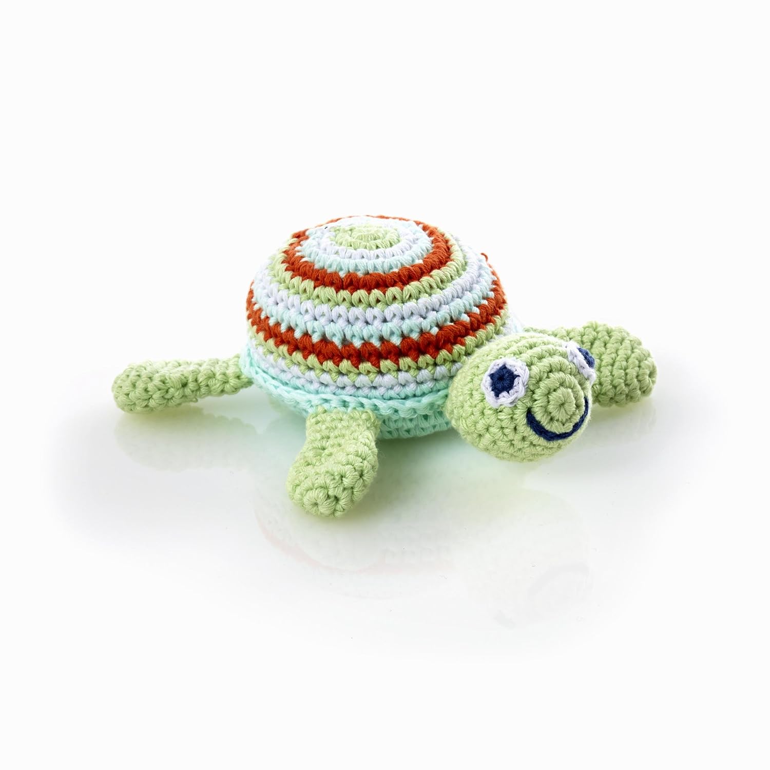 Pebble Fair Trade Hand Crochet Turtle Rattle - Green 1