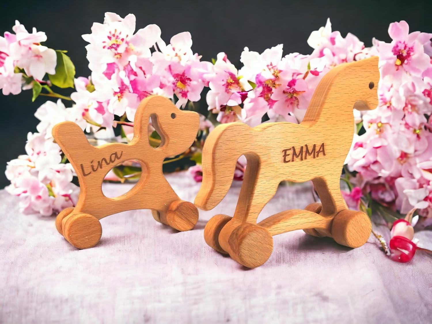 Personalized Wooden Animal Push Toy Set for Kids