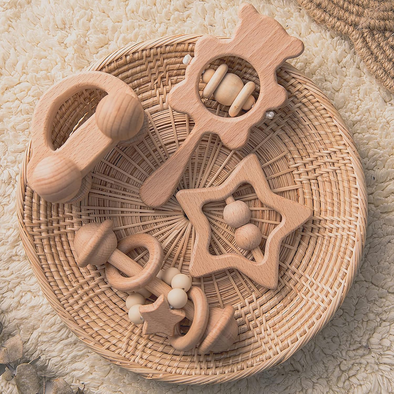 HI BABY MONMENT 4PC Wooden Rattle Set for 36 Months