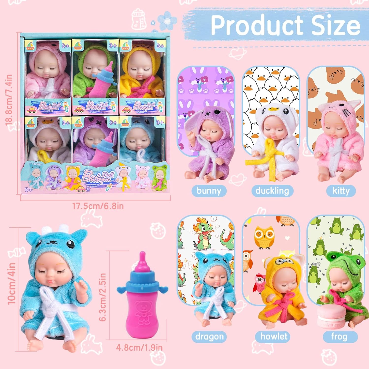 Carreuty 6 Piece Mini Baby Doll Set with Clothes and Hats