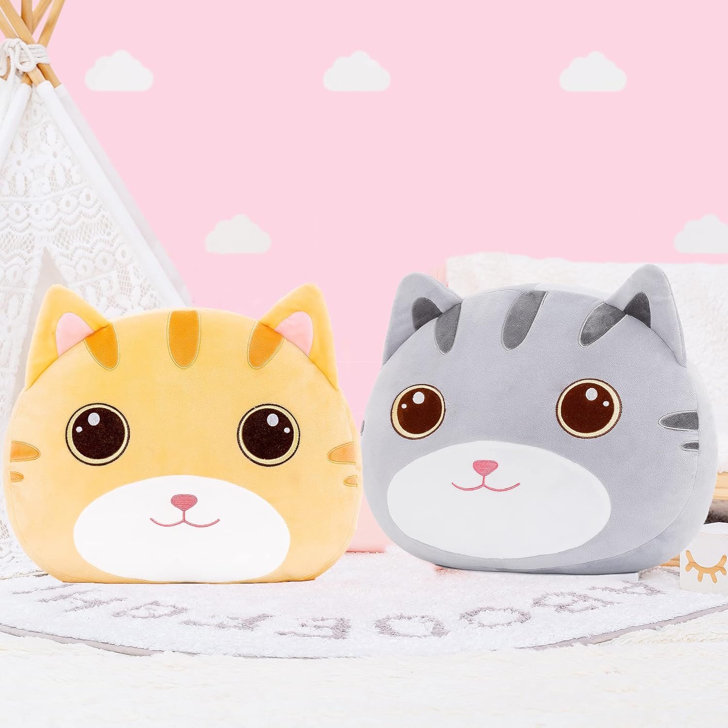 Cat Plush Pillow Toy for Kids Gray 15 Inches