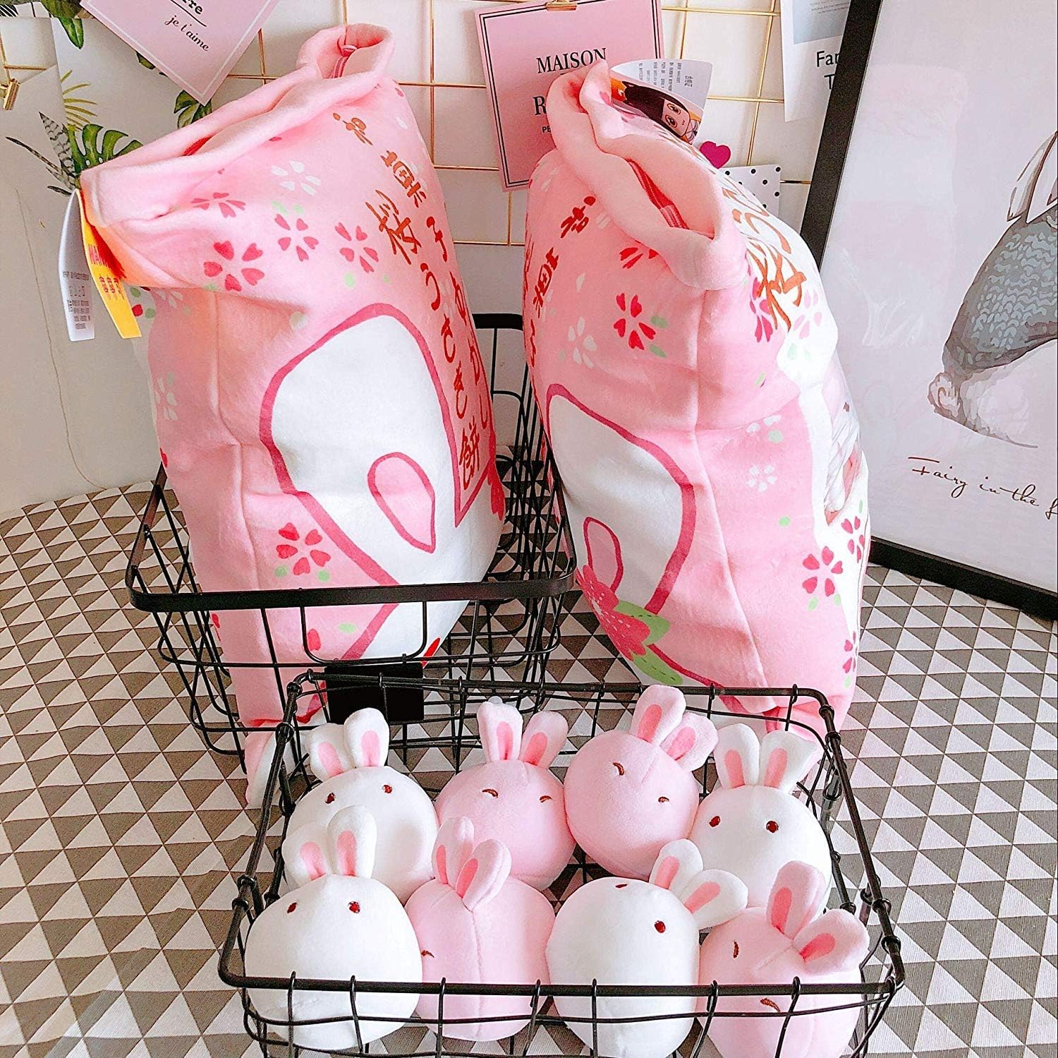 REFAHB Cute Plush Pillow Throw with 8 Stuffed Bunnies