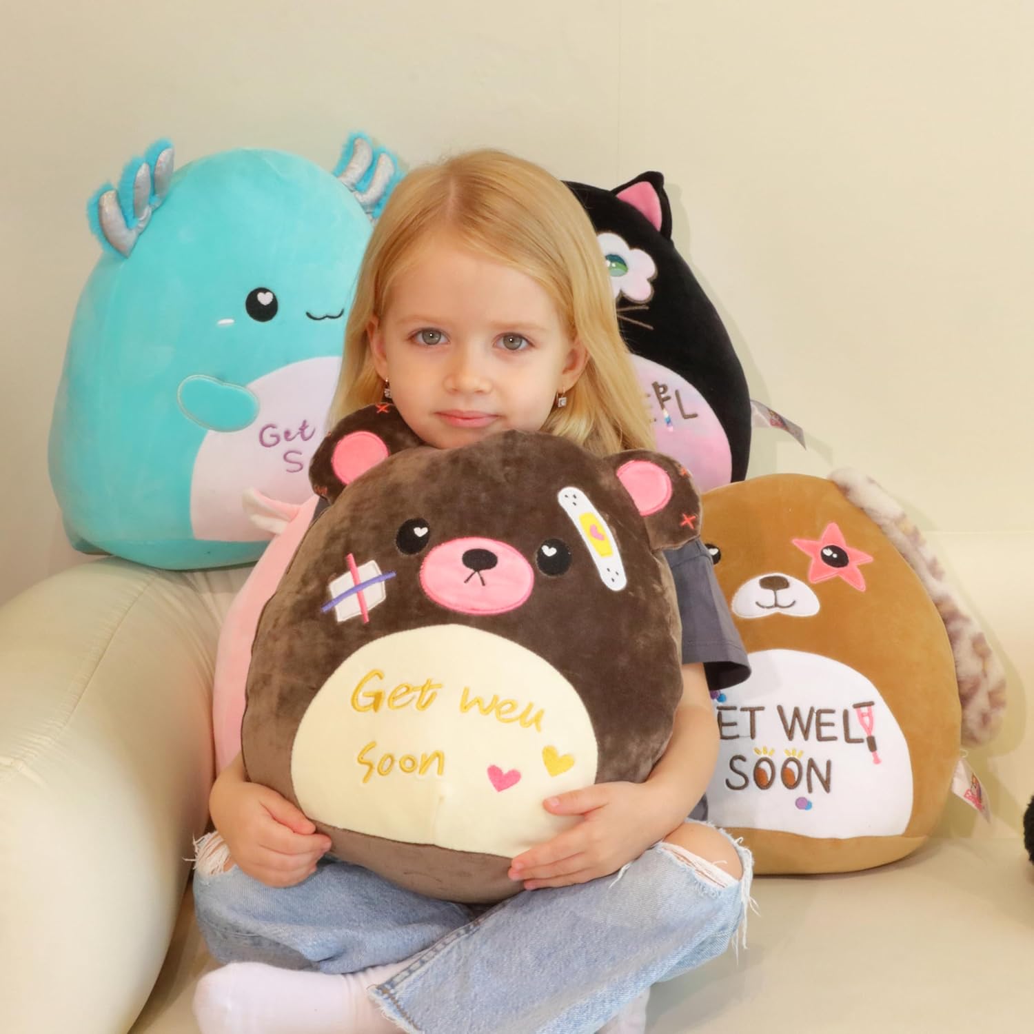 Easfan Get Well Soon Stuffed Bear Plush Pillow 13 Brown
