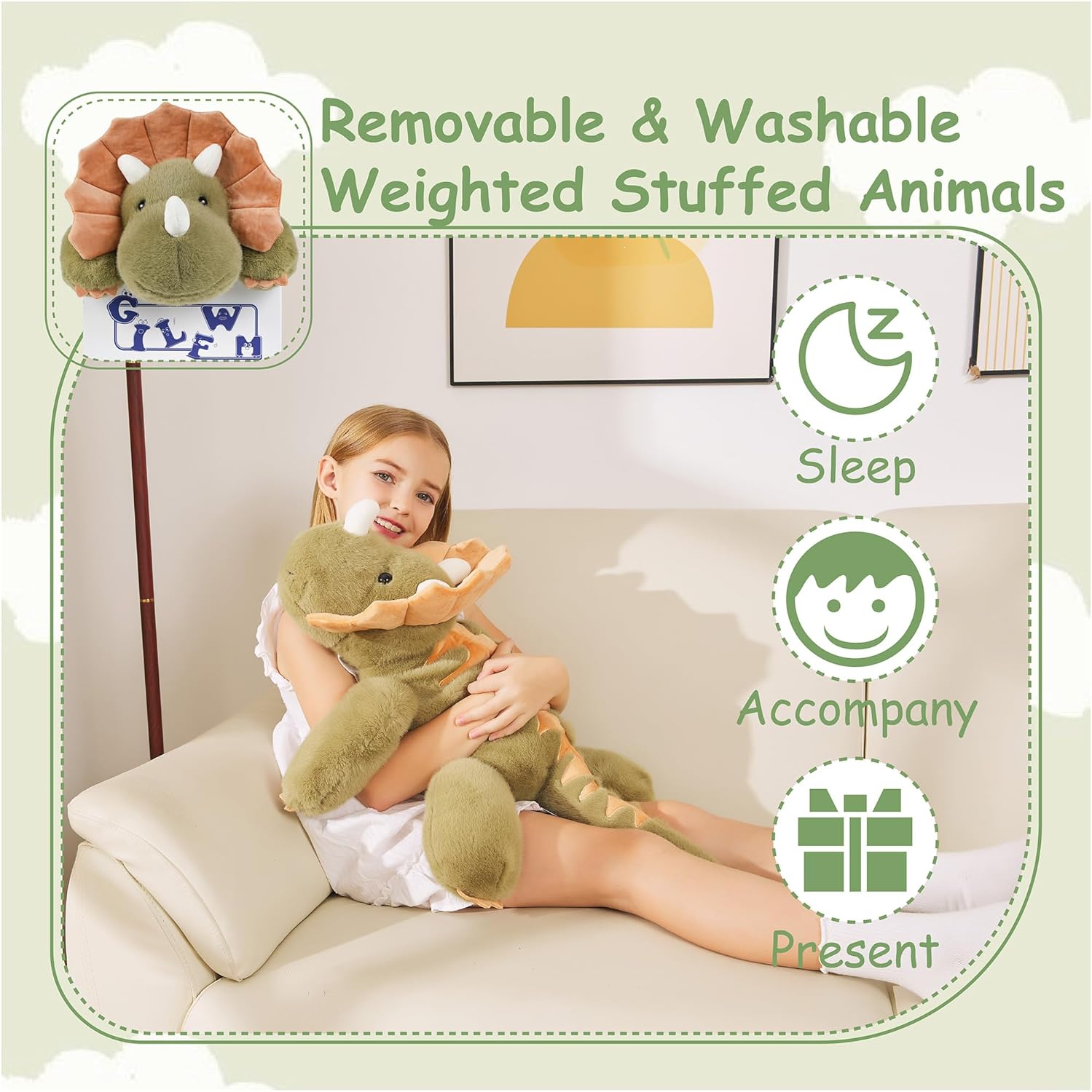 GILFWM Weighted Dino Plush Toy Pillow 5 lbs Ultra-Soft