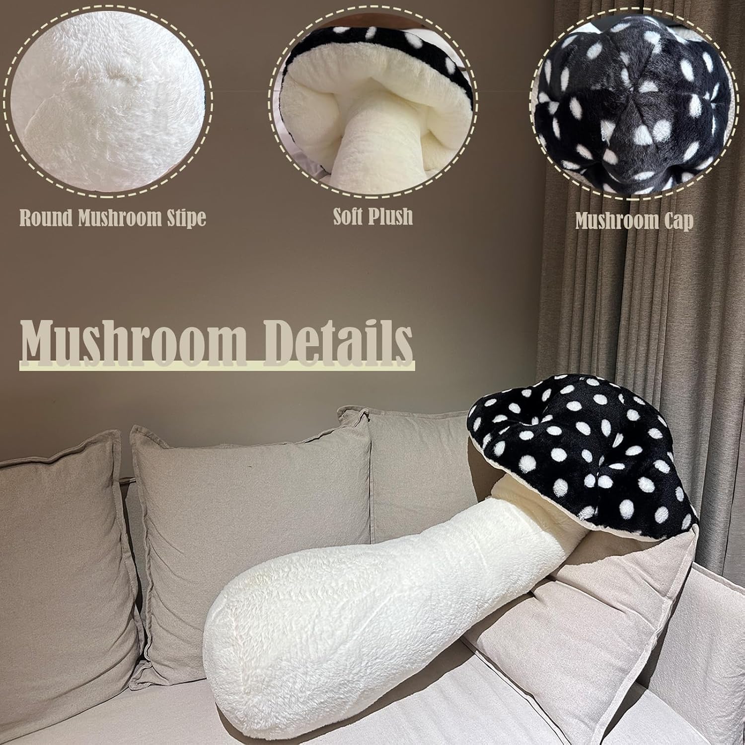 Hofun4U Mushroom Plush Pillow - 30 Inch Black