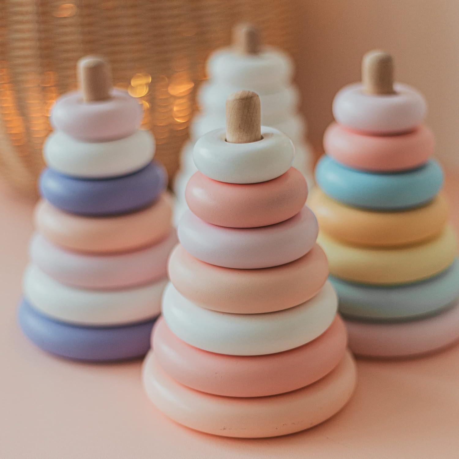 Wooden Stacking Pyramid Rainbow Toy for Toddlers