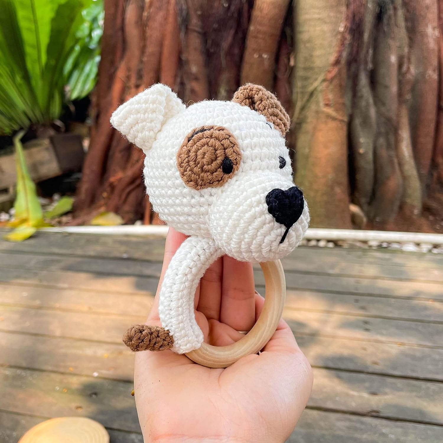 Bunny Rattles Toy for Babies Handmade Woolen Rattle with Safe Wood