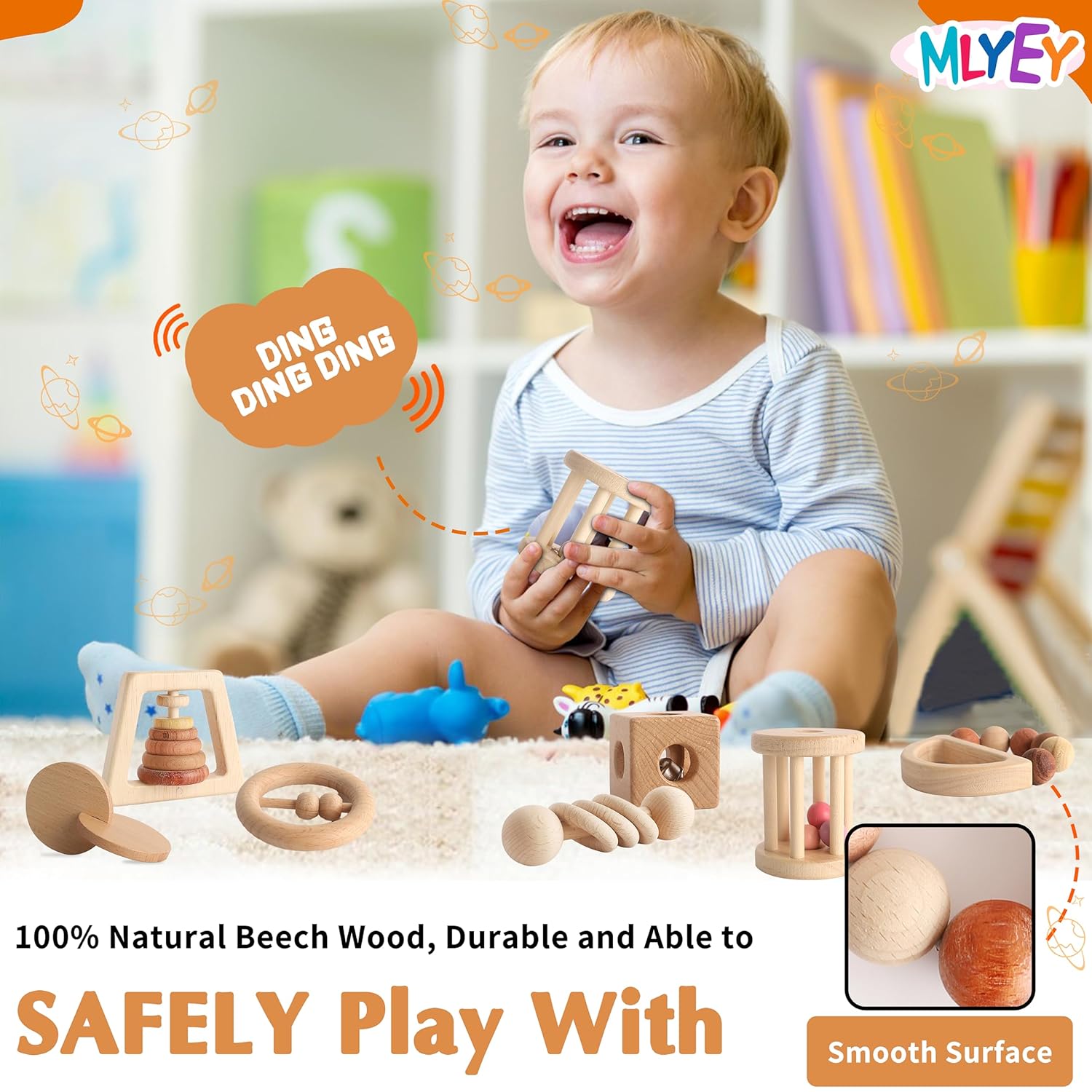 MLYEY Wooden Baby Toy Set 8pcs Montessori Toys for Infants