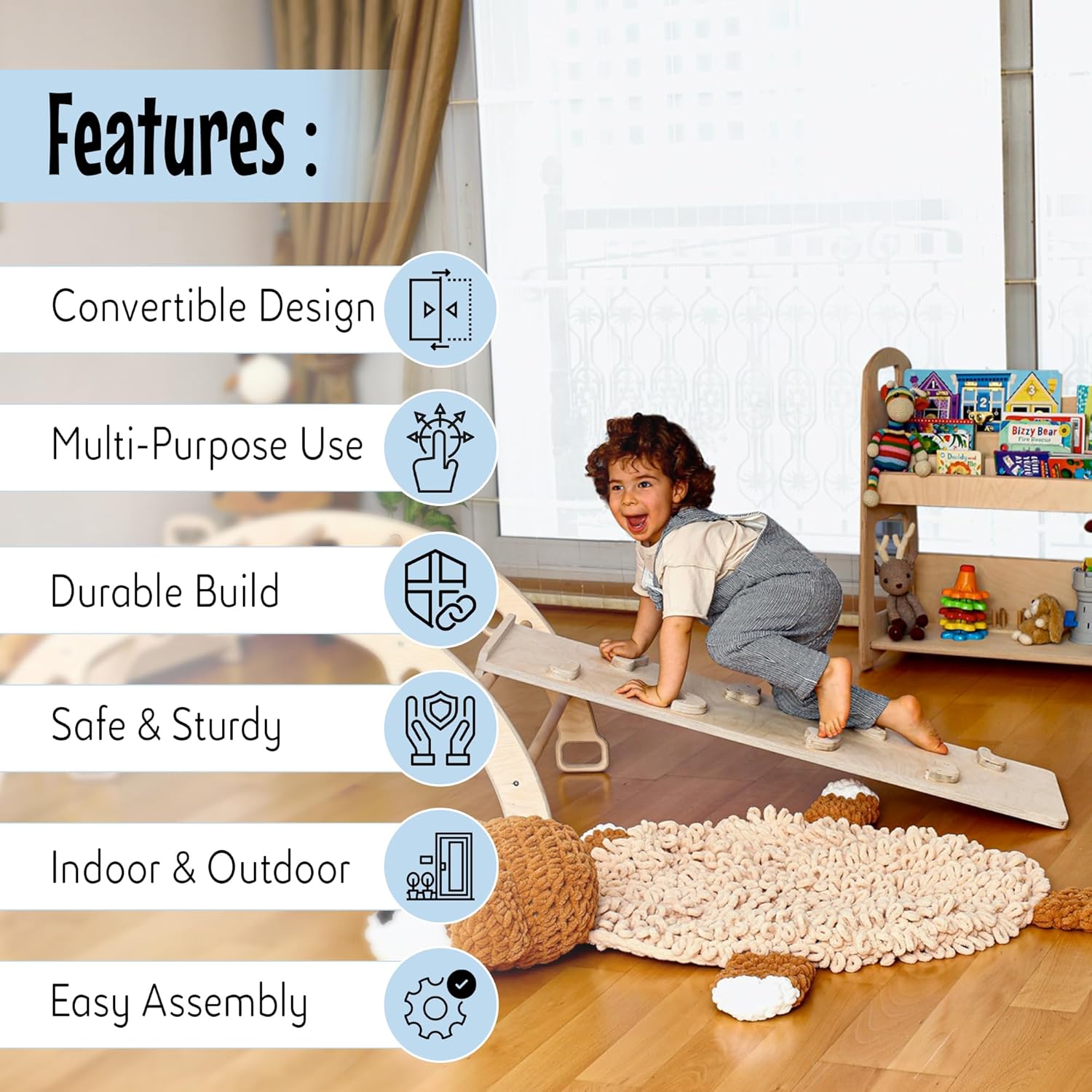 Montessori Wooden Climbing Ramp Ladder Slide in One