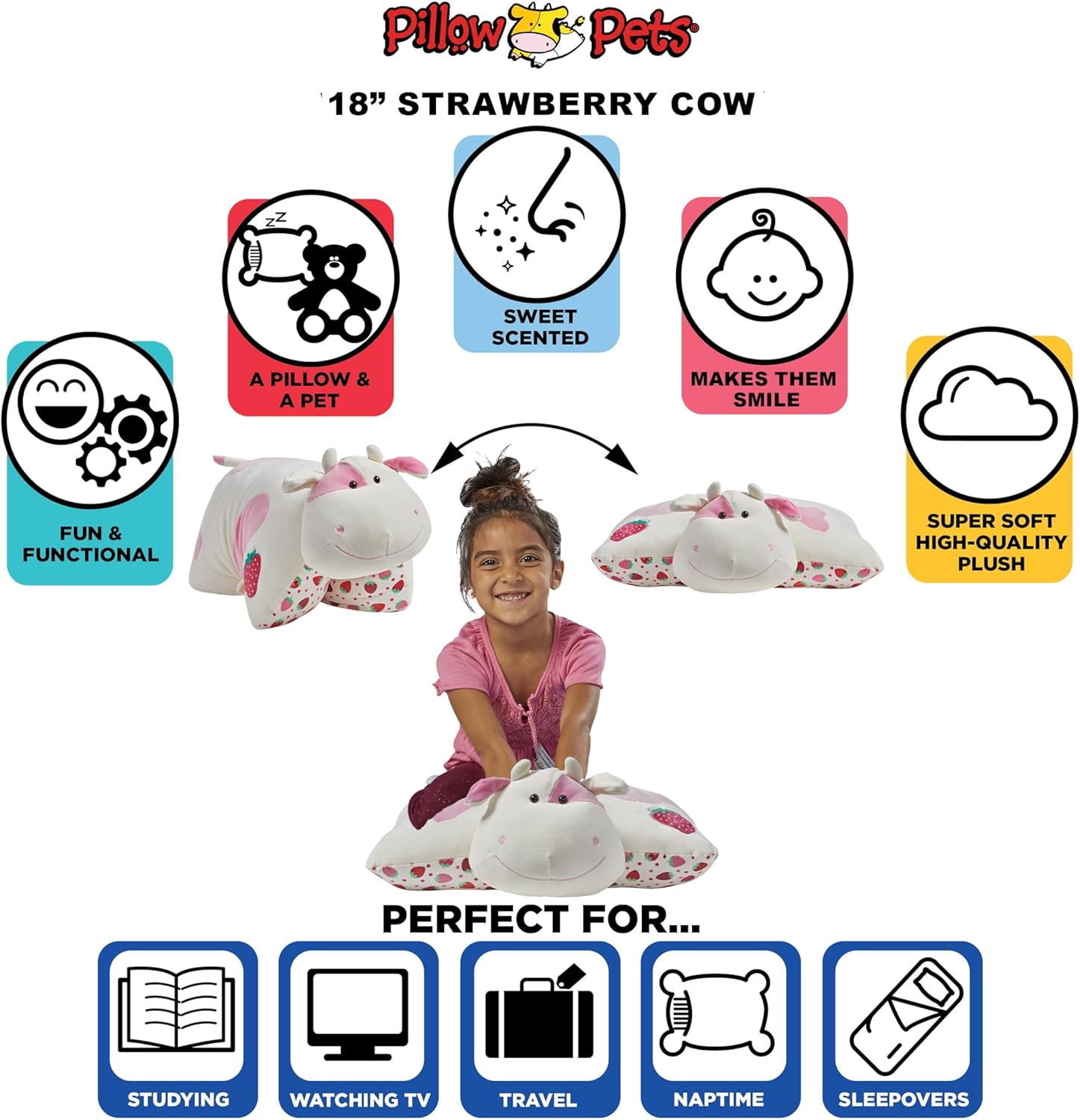 Pillow Pets - Sweet Strawberry Cow Plush Pillow