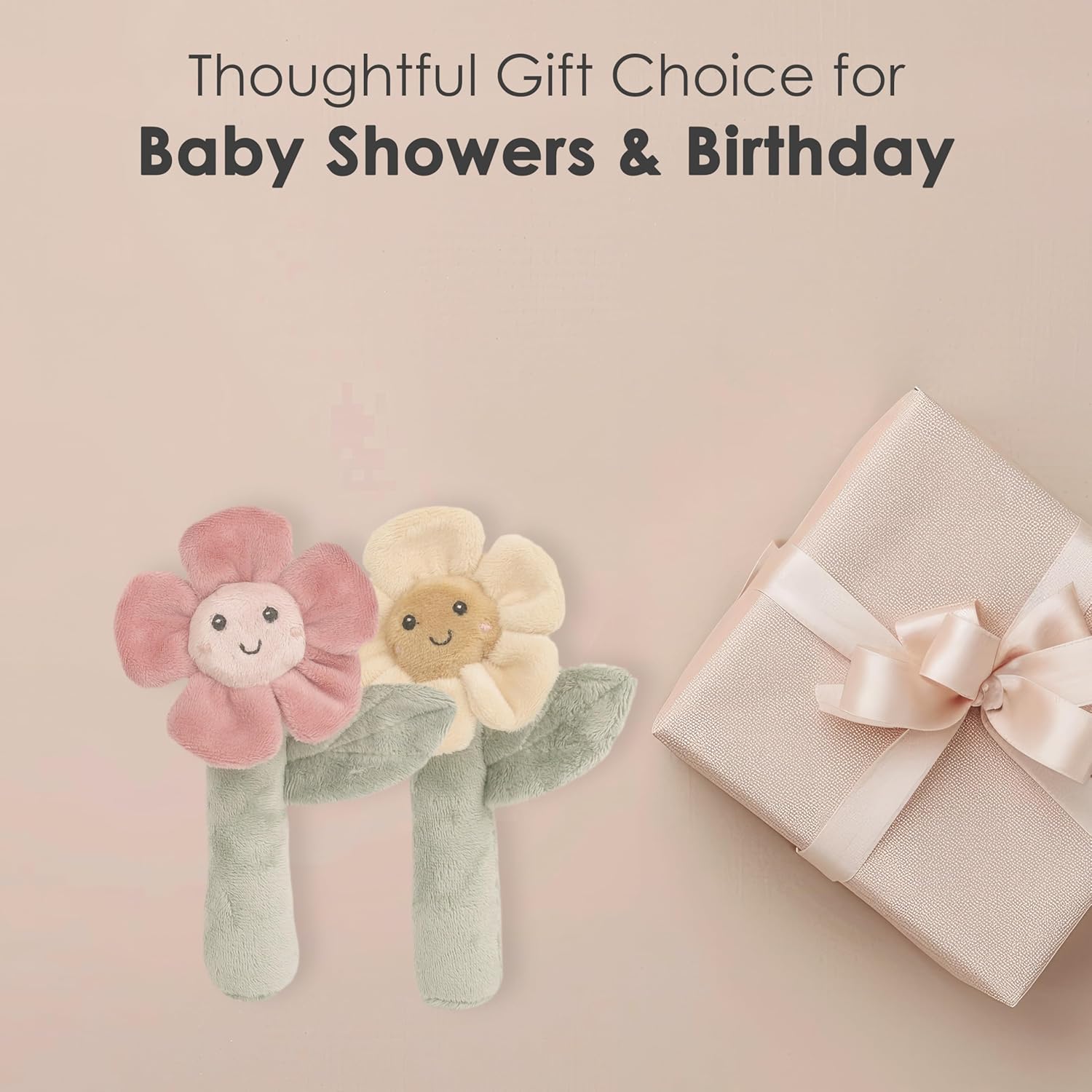 MON AMI Flower Rattle Set of 2 6 Inch Soft Plush Toys