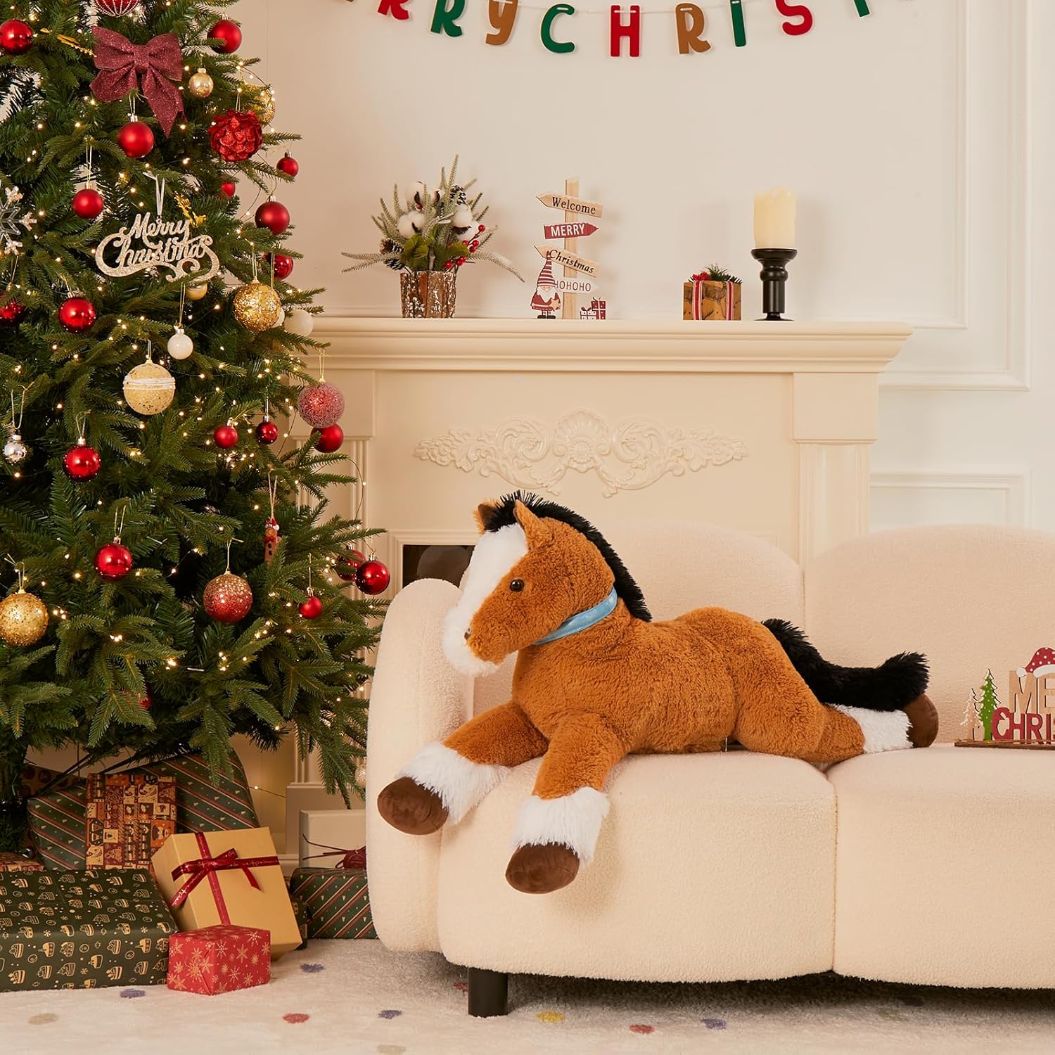 MaoGoLan 33-Inch Brown Plush Horse Pillow Toy