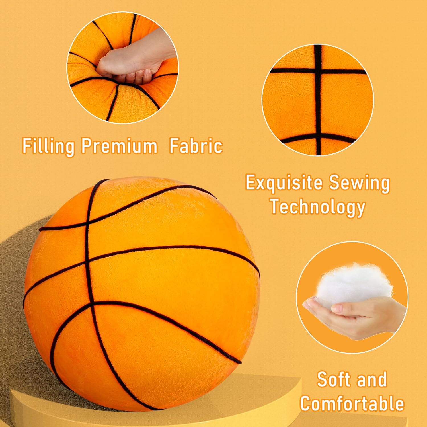 OurHonor Basketball Pillow Fluffy 3D Stuffed Ball Decor