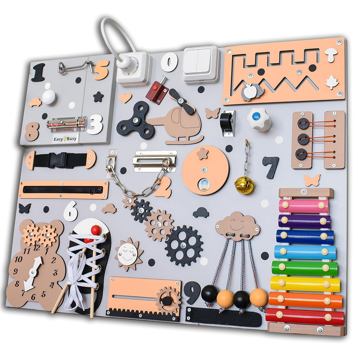 Big Busy Board Montessori Toddler Toy with Xylophone