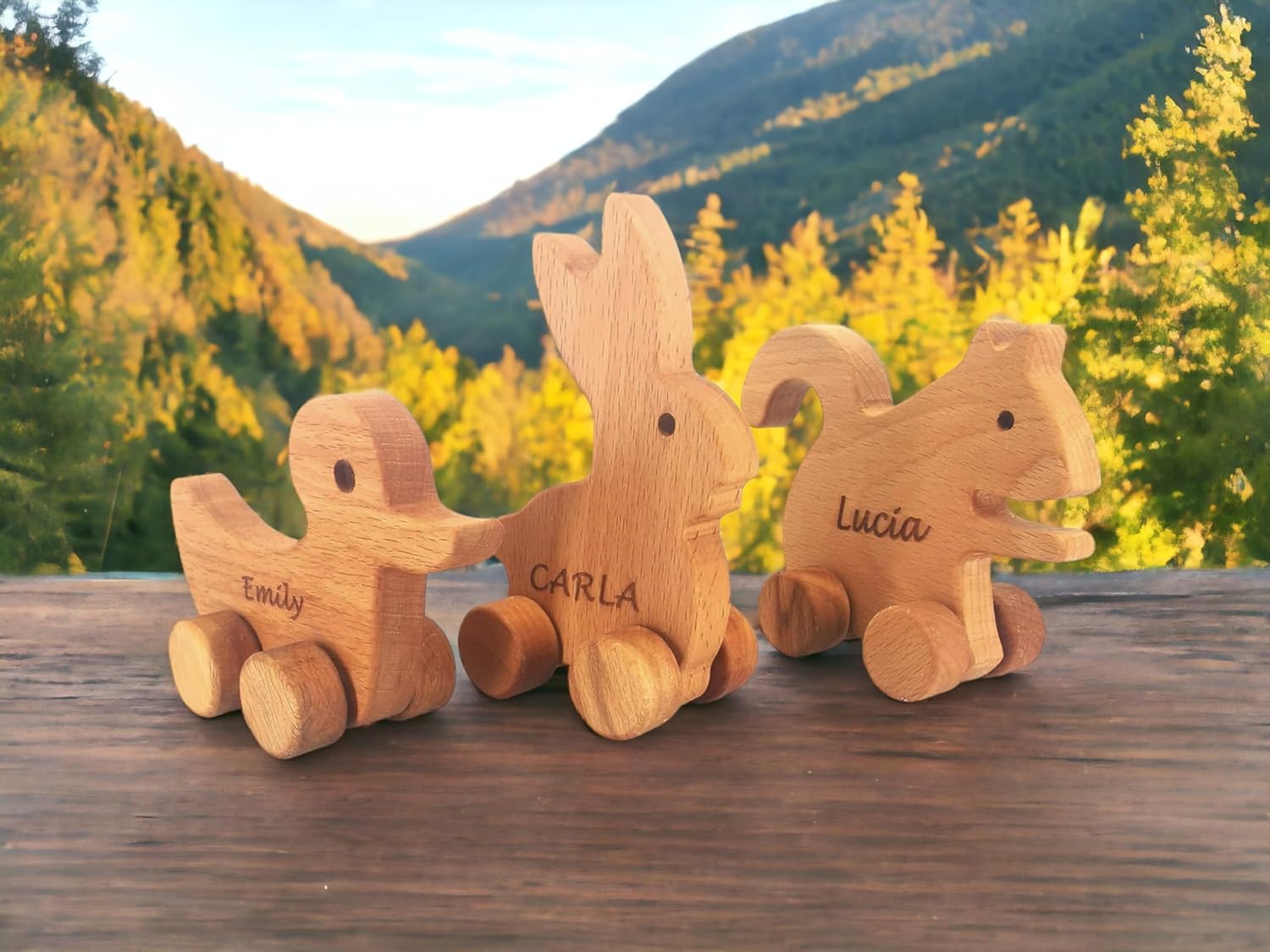 Personalized Wooden Animal Push Toy Car Set