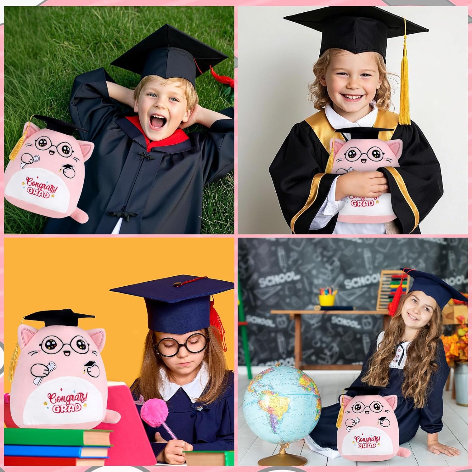 Graduation Stuffed Animal 2025 Pink Cat Plush Pillow