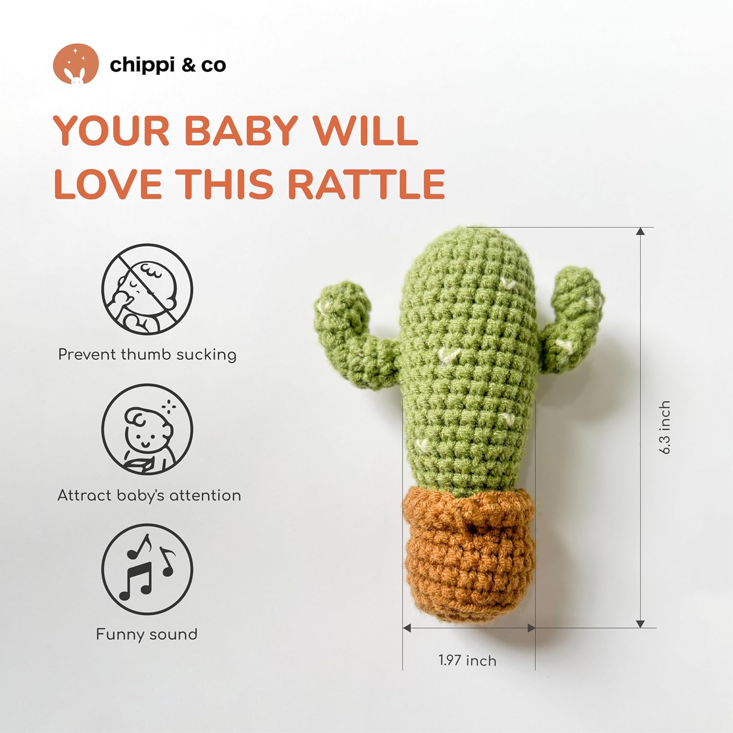 Chippi Co Cactus Baby Rattle with Wooden Ring