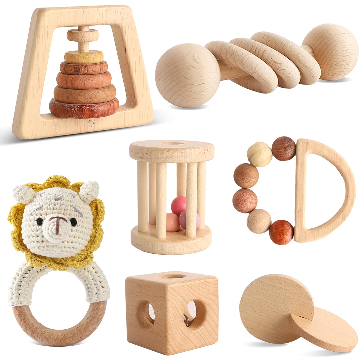 MLYEY 7PCS Wooden Montessori Toy Set for Babies 12-36 Months