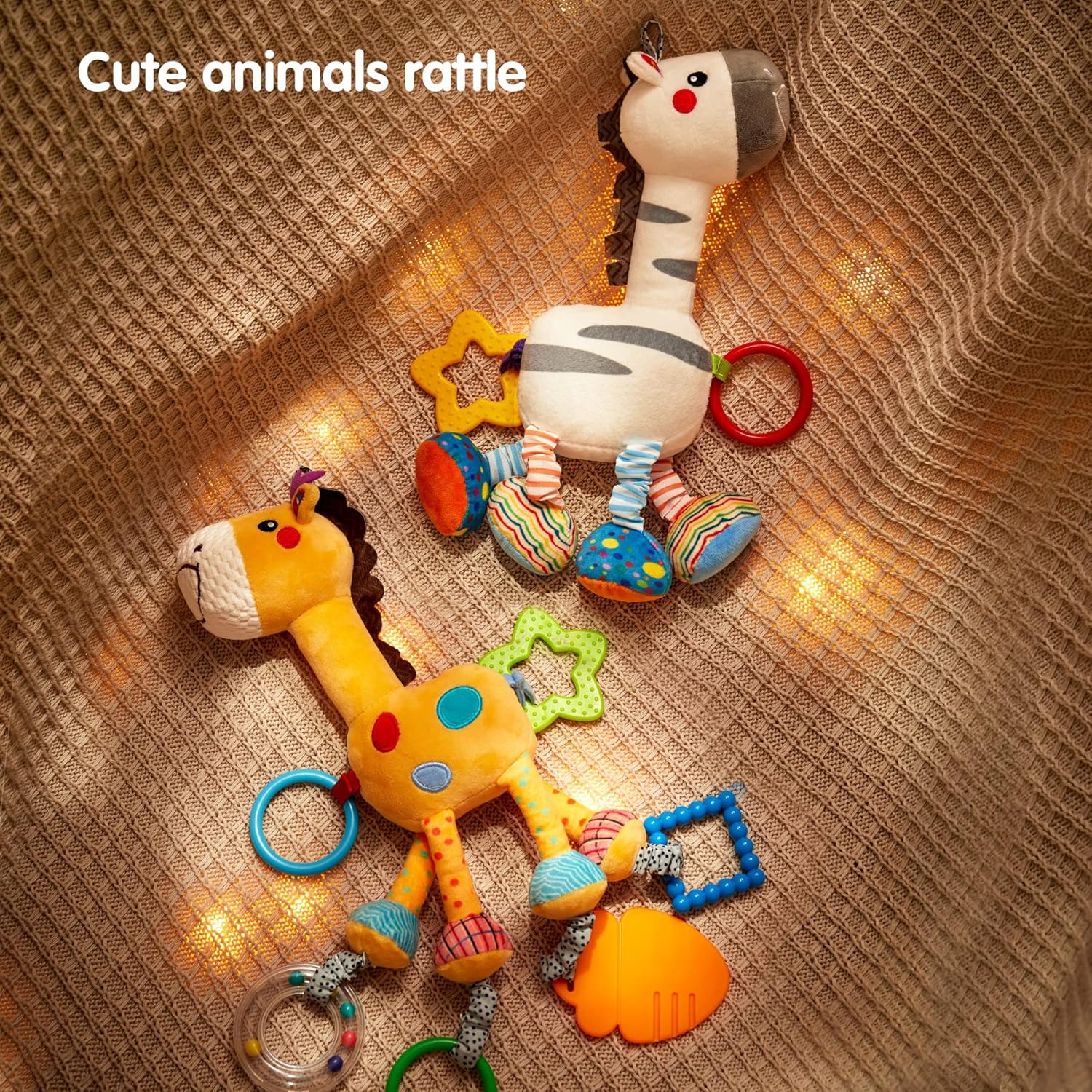 TUMAMA Hanging Toys 2 Pack - Plush Giraffe Zebra Rattle