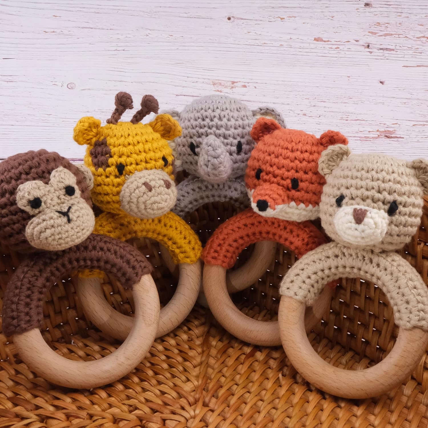 Joliecraft Brown Monkey Wooden Rattle with Teether