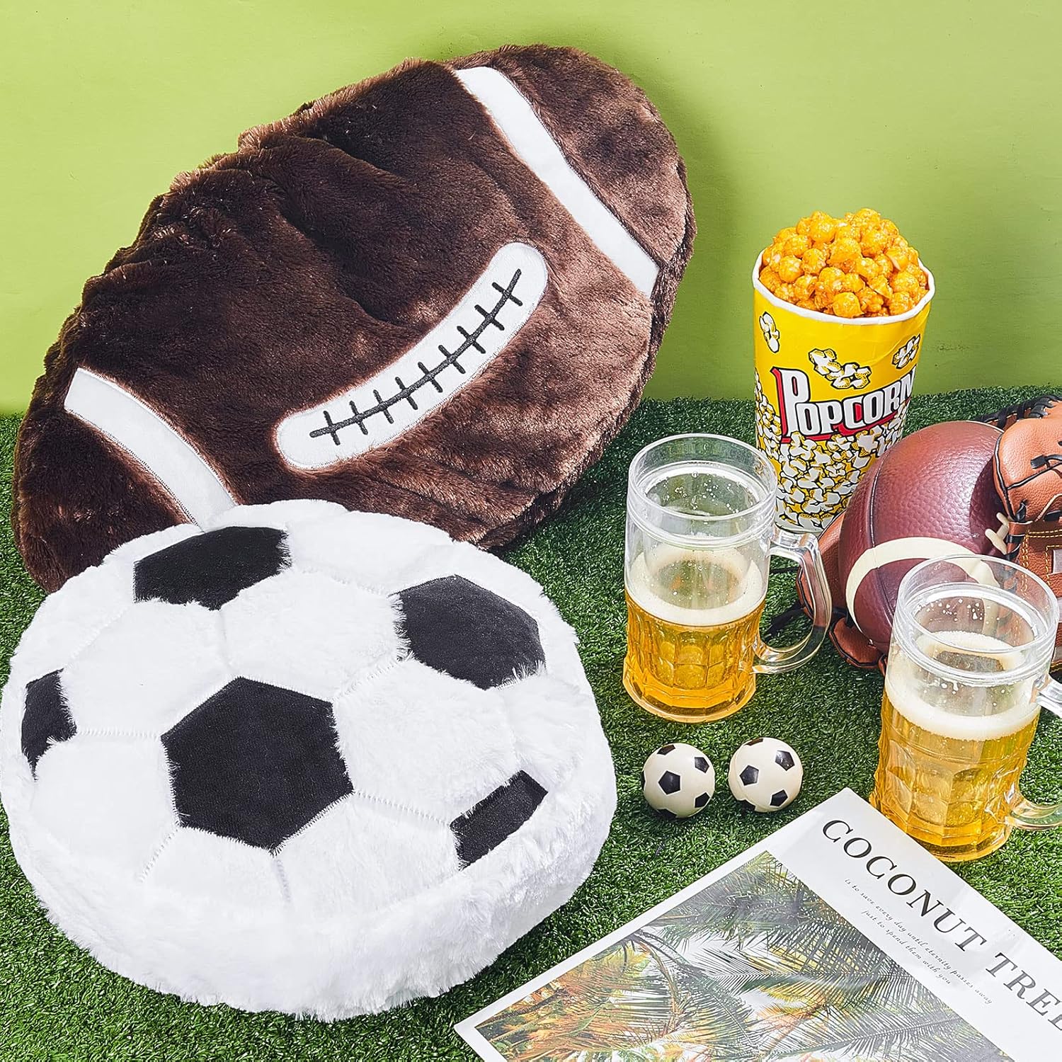 Juexica 4 Pcs Sports Throw Pillows Plush Soccer Basketball Baseball Football Cushion