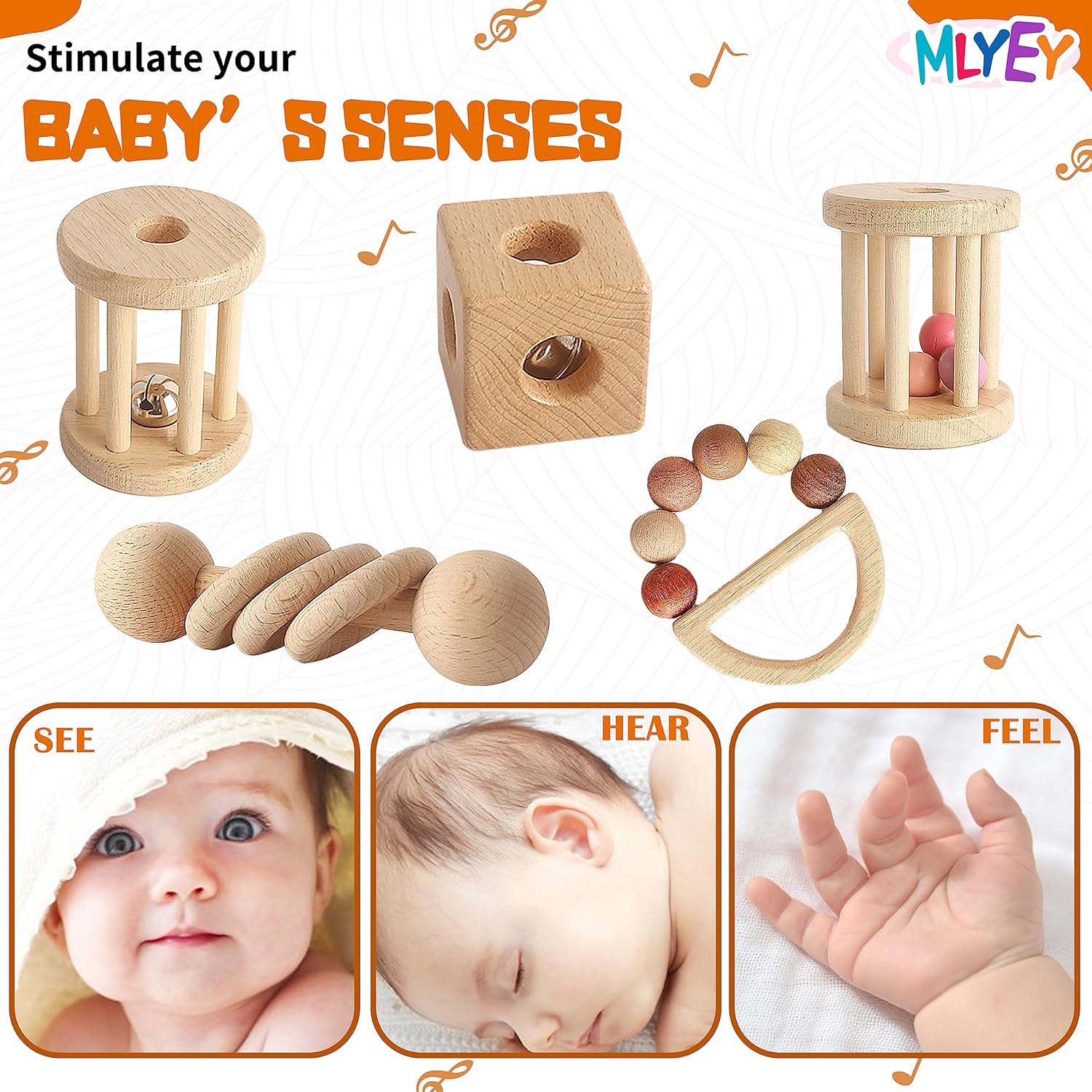 MLYEY Wooden Baby Toy Set 8pcs Montessori Toys for Infants