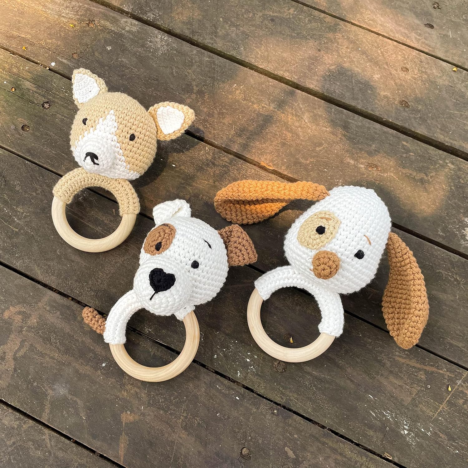 Bunny Rattles Toy for Babies Handmade Woolen Rattle with Safe Wood