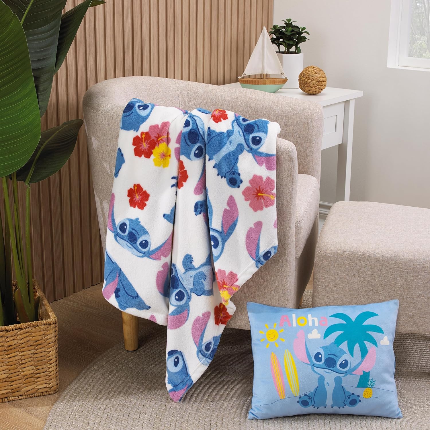 Disney Stitch Decorative Throw Pillow with Aloha Message