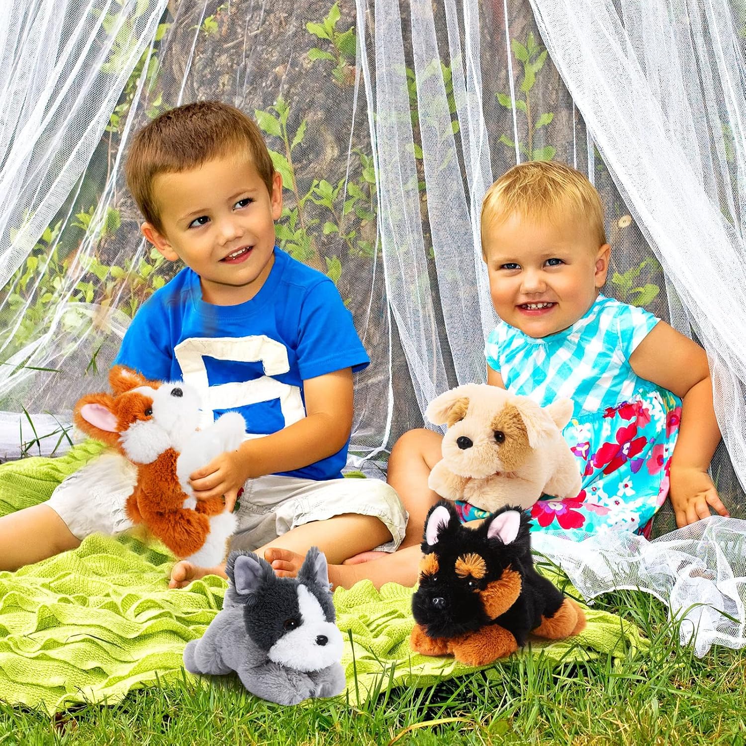 4 Pack 8 Inch Dog Plush Stuffed Animal Pillow Set