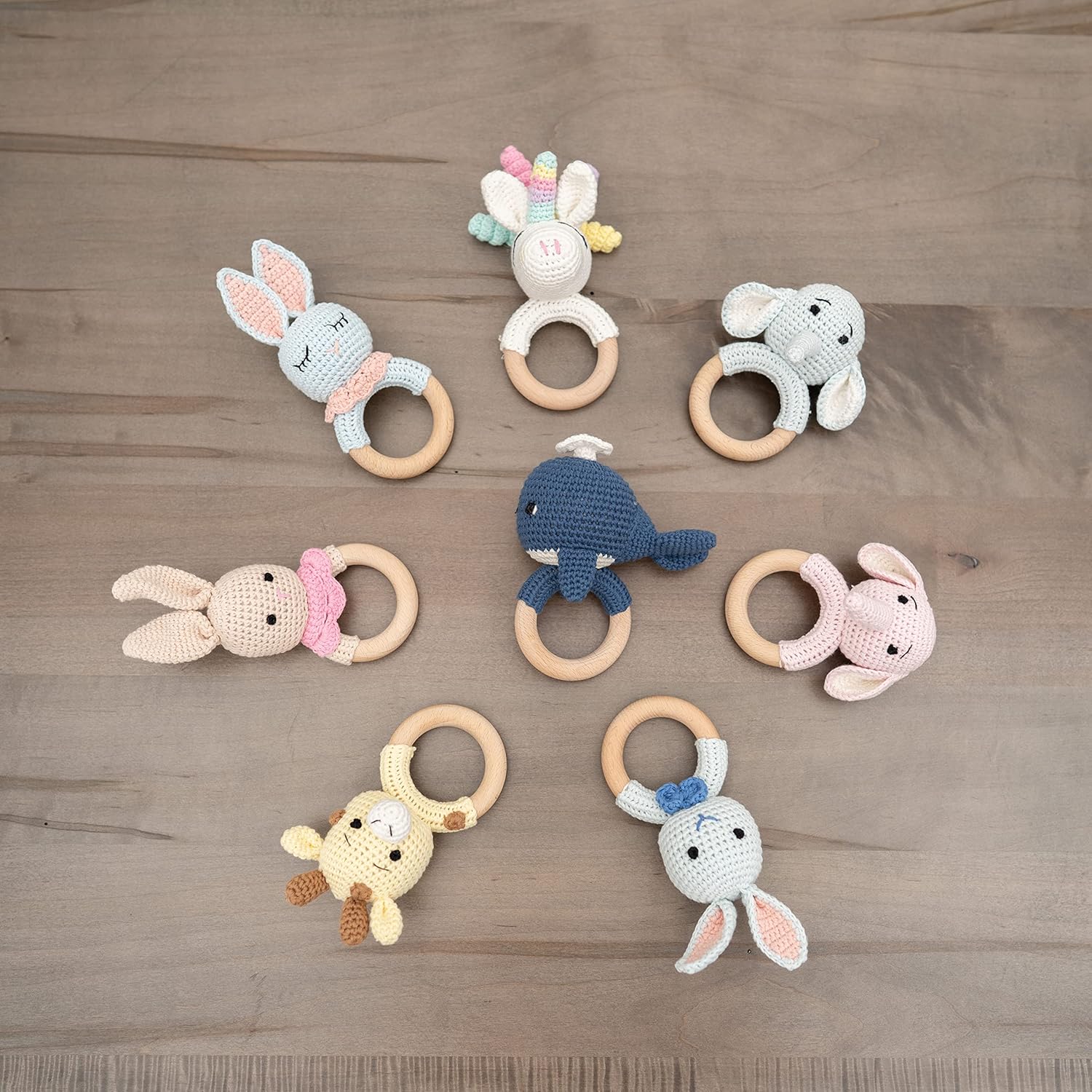 Handmade Cotton Giraffe Rattler with Wooden Handle