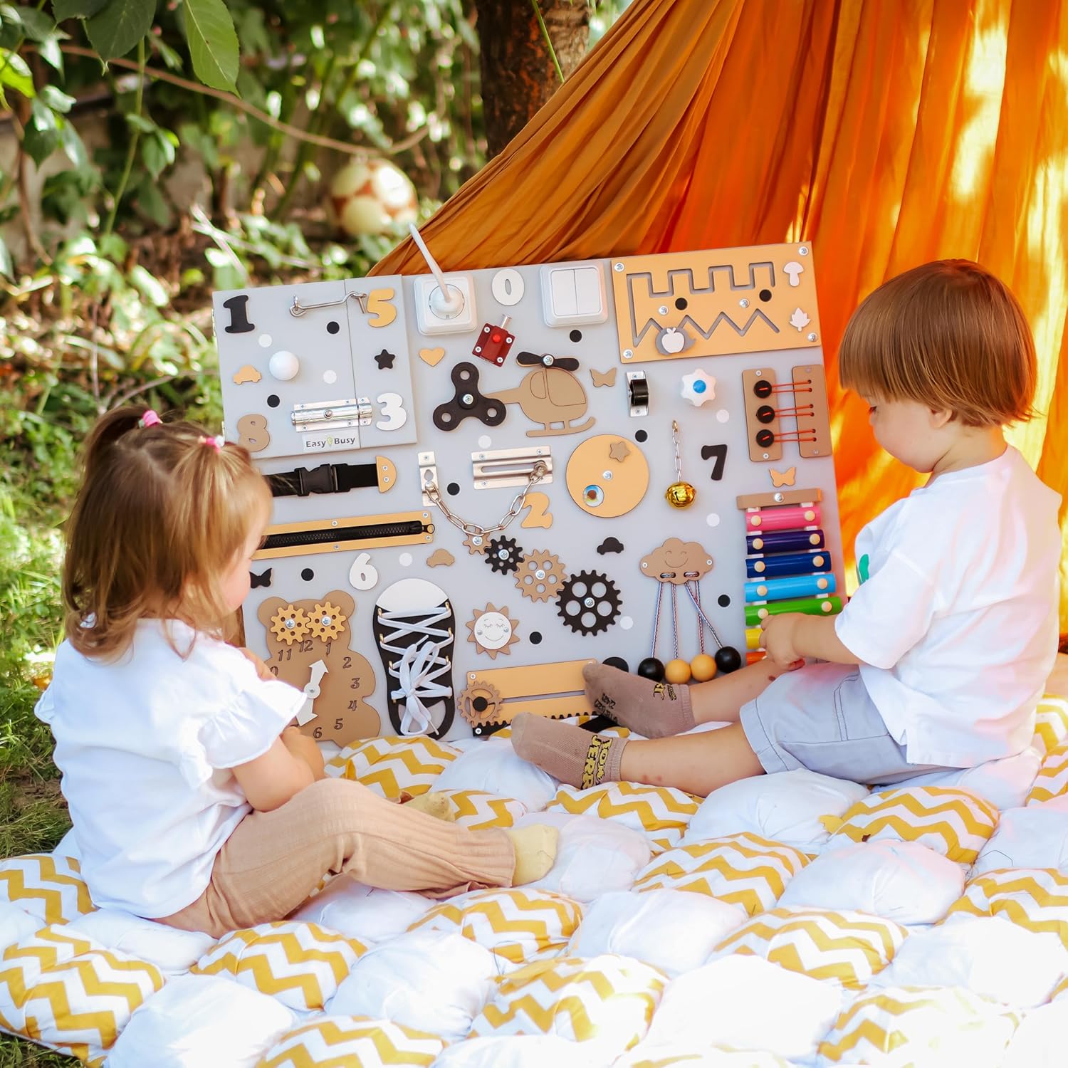 Big Busy Board Montessori Toddler Toy with Xylophone