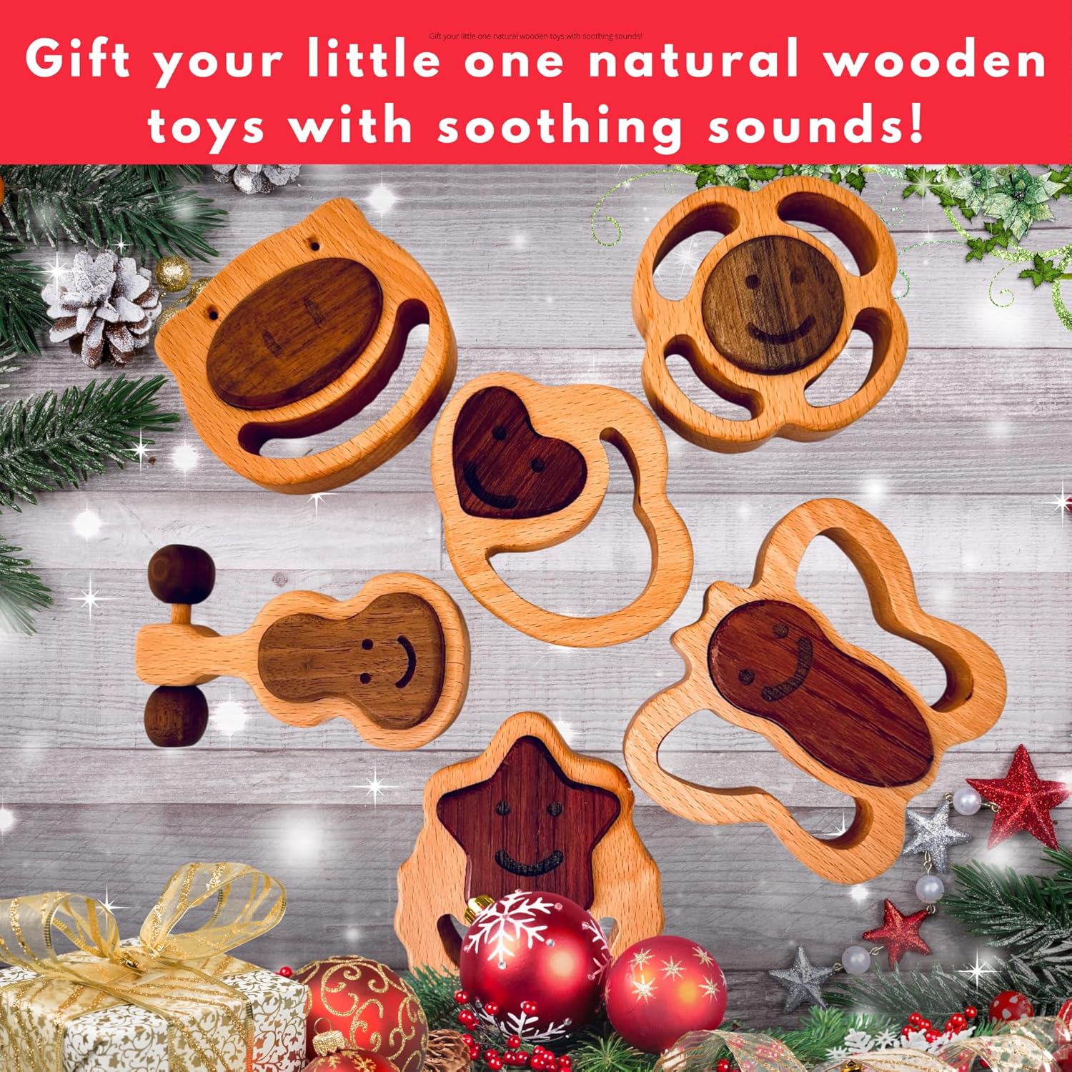 HippoToys Wooden Baby Rattle - Handmade 0-12 Months